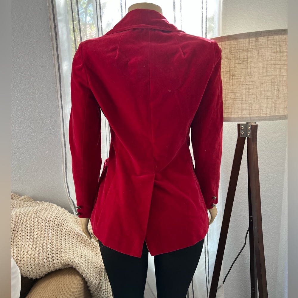 JL DE BALL Vintage Famous for Velvet Red Button Blazer Jacket Coat Size 8 - Picture 3 of 10